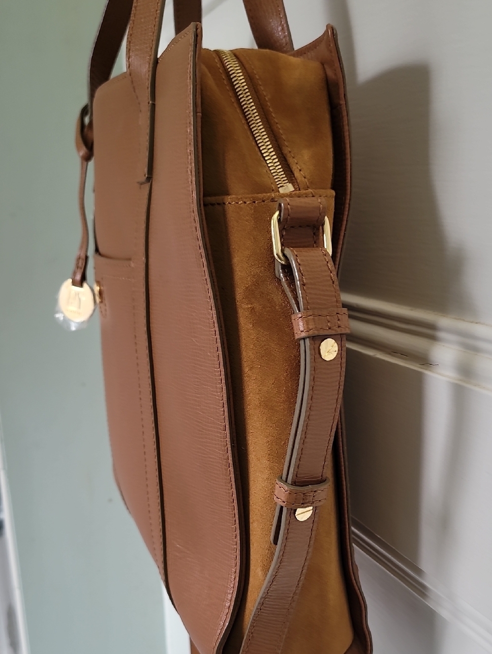 Lodis RFID Leather Tote Tan Crosshatch & Suede Large Zip Work Bag - Picture 4 of 12